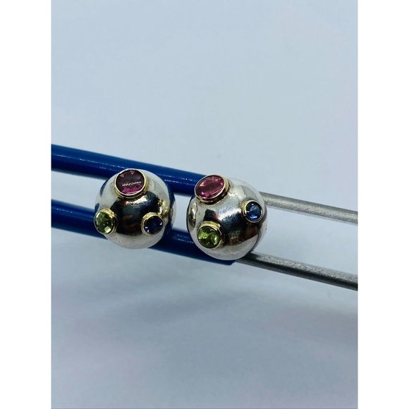 Tiffany & Co. Etoile Ball Earrings Sterling 18K Gold Tourmaline Sapphire Peridot - Picture 2 of 11